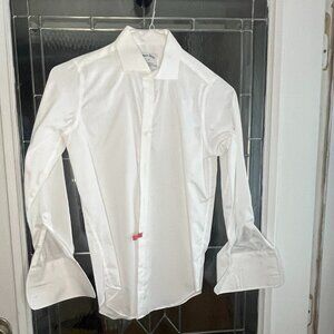 Boon Dash Boy's Dress Shirt French Cuff White Non - Iron Cotton Slim Fit Size 14